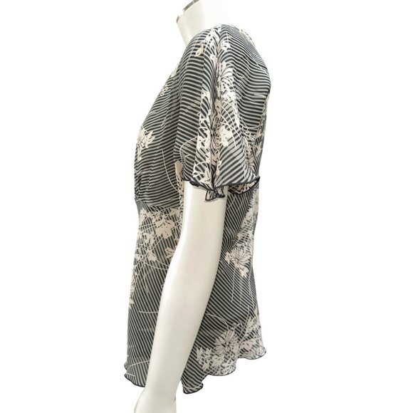Jonathan Martin Studio Vintage Size 12 Black White Floral Wrap Blouse City Chic - Picture 5 of 8